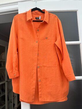 100% Linen Orange Button-Down Shirt